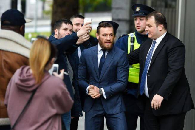 Conor Jack McGregor Jr.’s father, Conor McGregor, leaving court after the assault case.